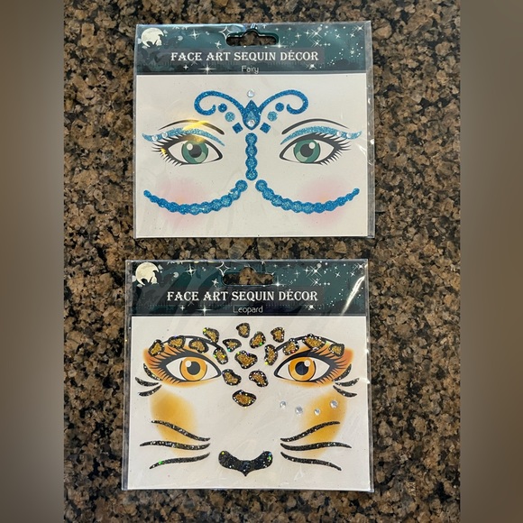 Face Art Sequin FAIRY & LEOPARD. Peel off and stick on.  NWT Halloween - Picture 1 of 6